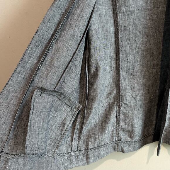 Saks Fifth Avenue Linen Open Front Unstructured Blazer Jacket Black/Grey M - Picture 4 of 11